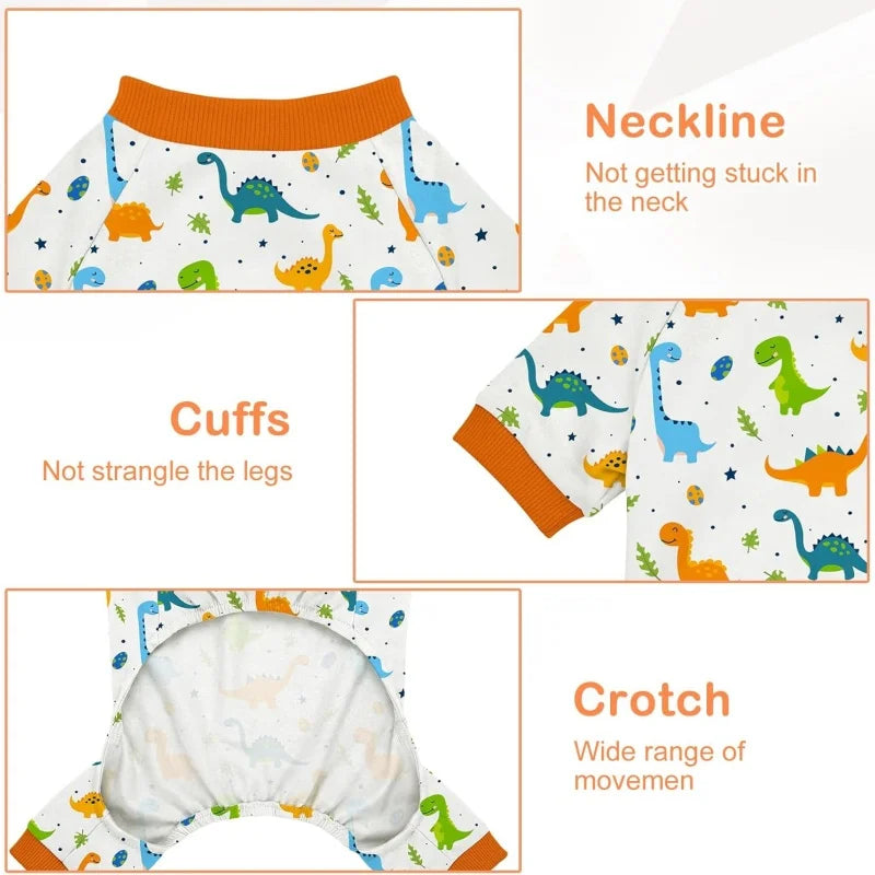 Cute Dinosaur Dog Pajamas | Soft & Breathable Recovery Suit