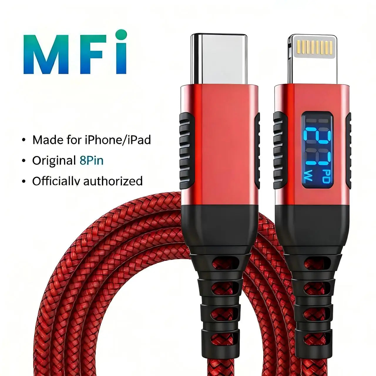 MFi-Certified USB-C to Lightning Fast Charging Cable with LED Display