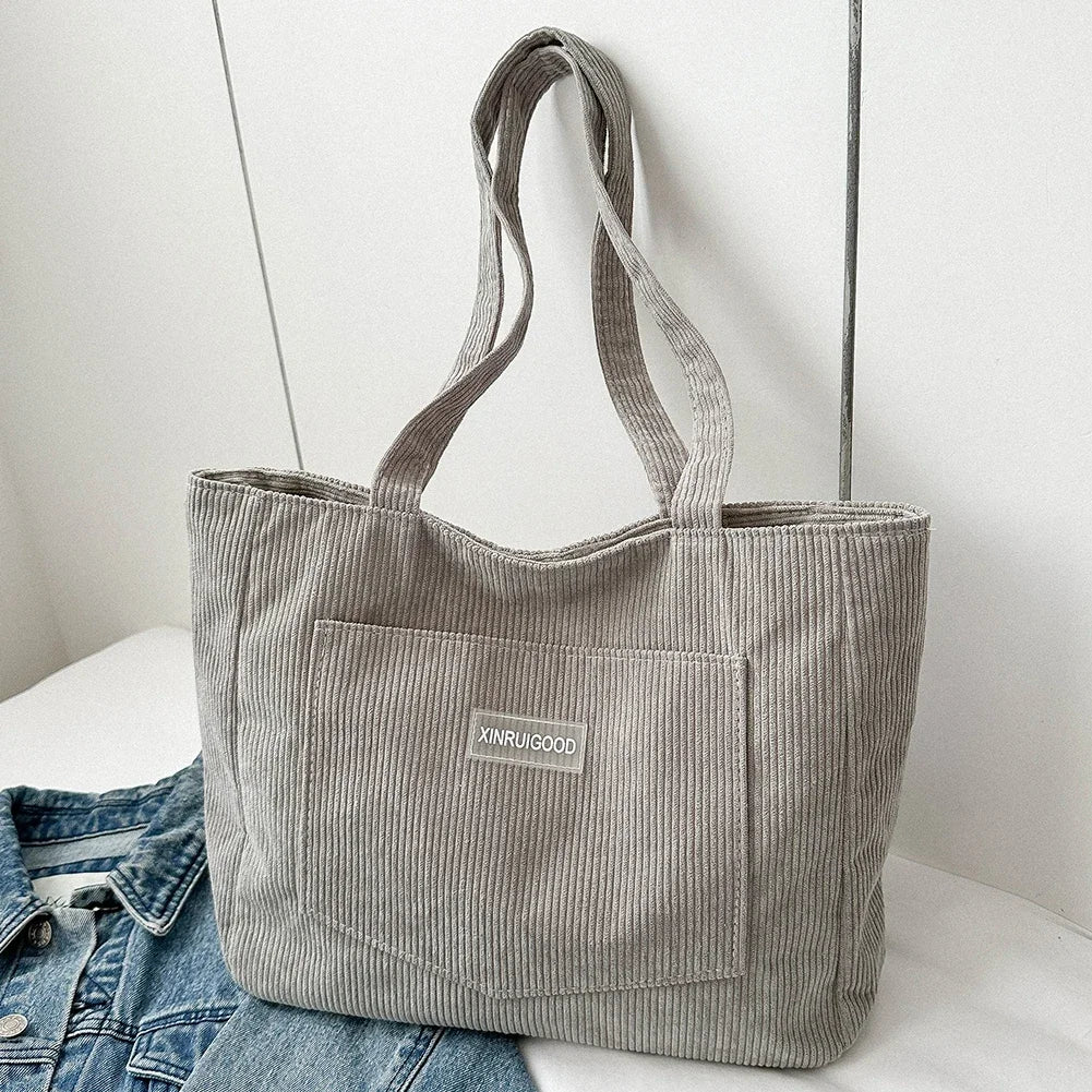 Stylish Waterproof Corduroy Tote Bag for Women | Large Capacity