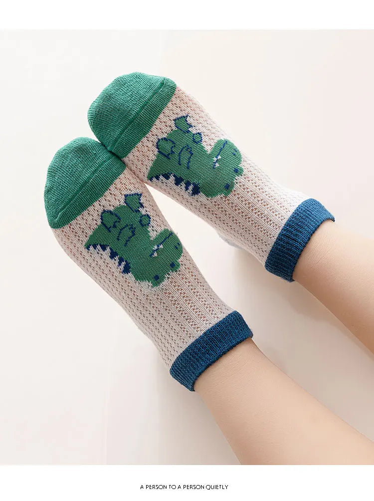 Kids Summer Low Cut Dinosaur Socks | Breathable Cotton & Anti-Odor