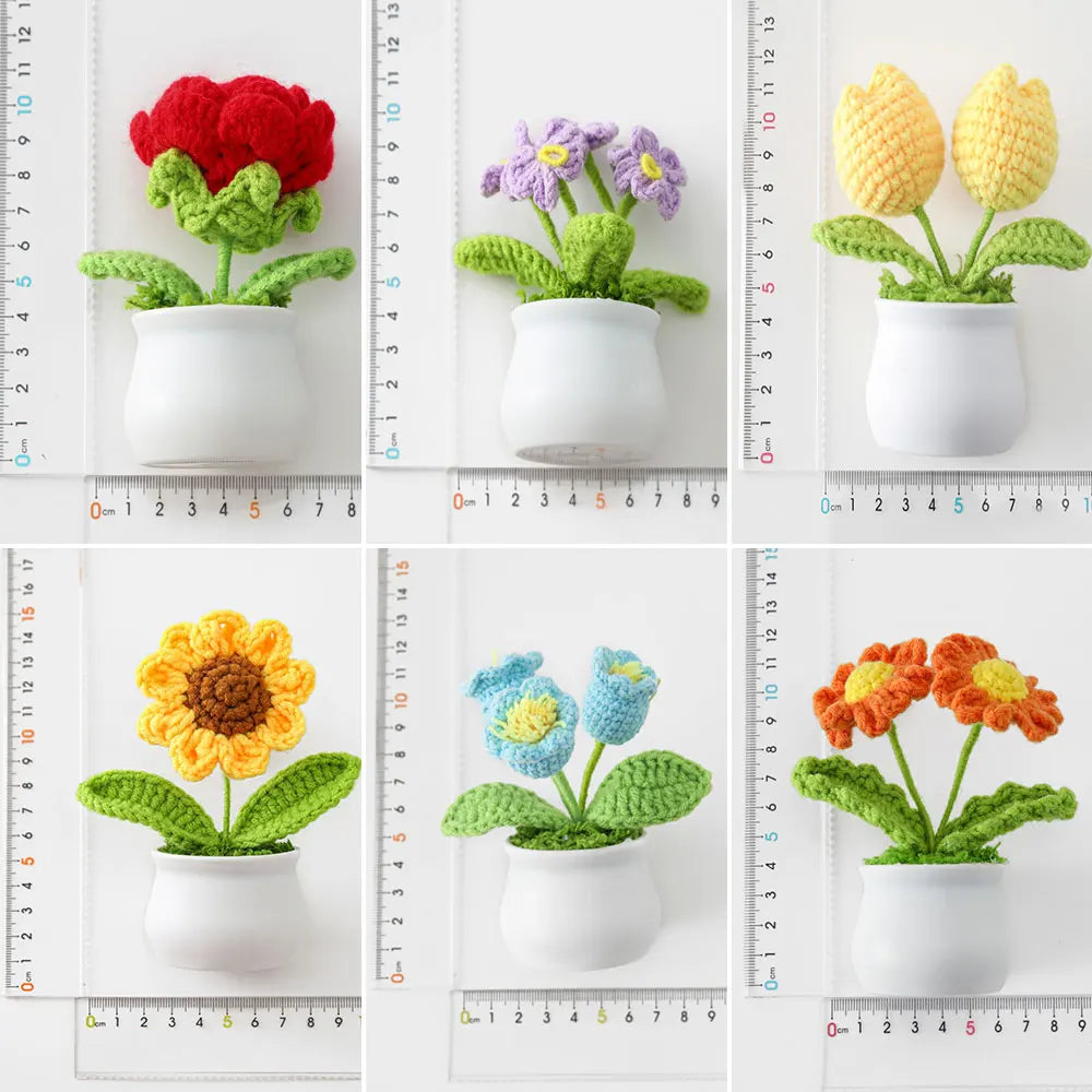 Flores de ganchillo de girasol y tulipán tejidas a mano | Encantadora decoración para el hogar