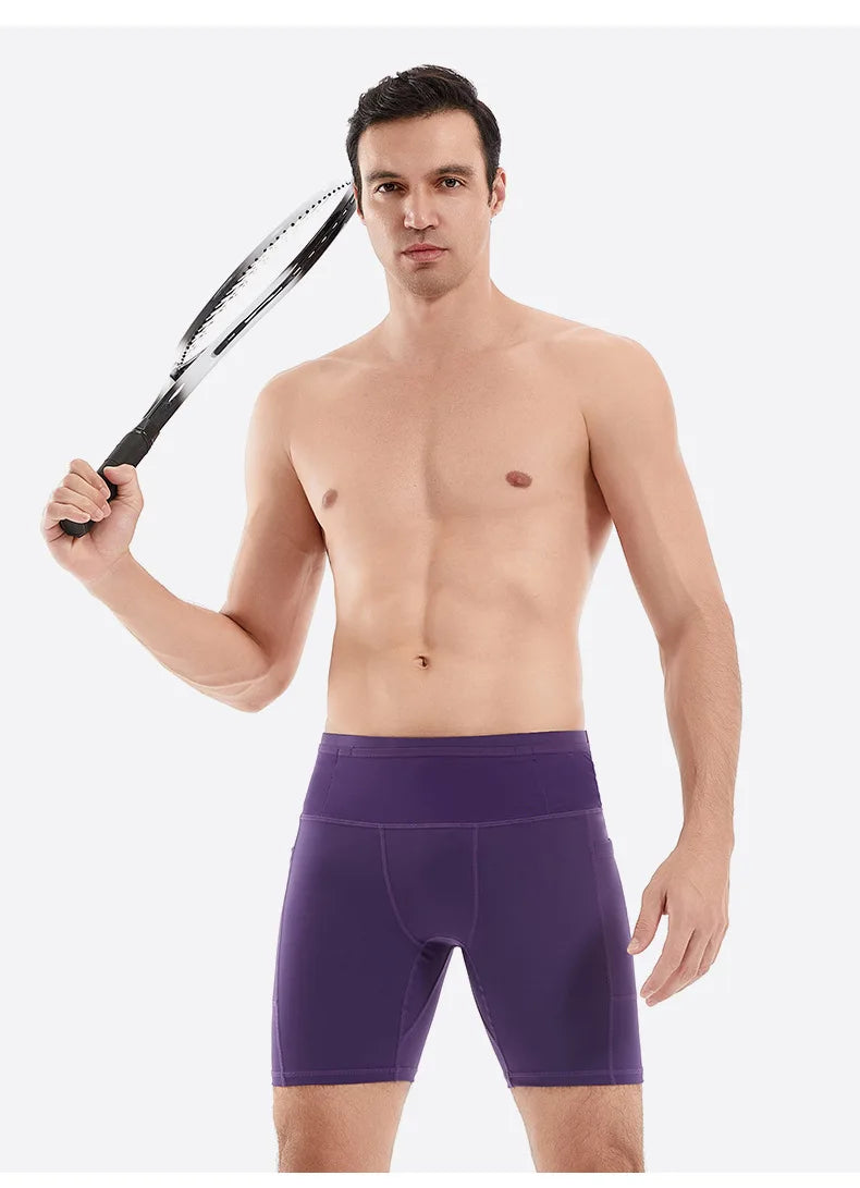 Quarter Length Compression Running Shorts with Multi-Pockets
