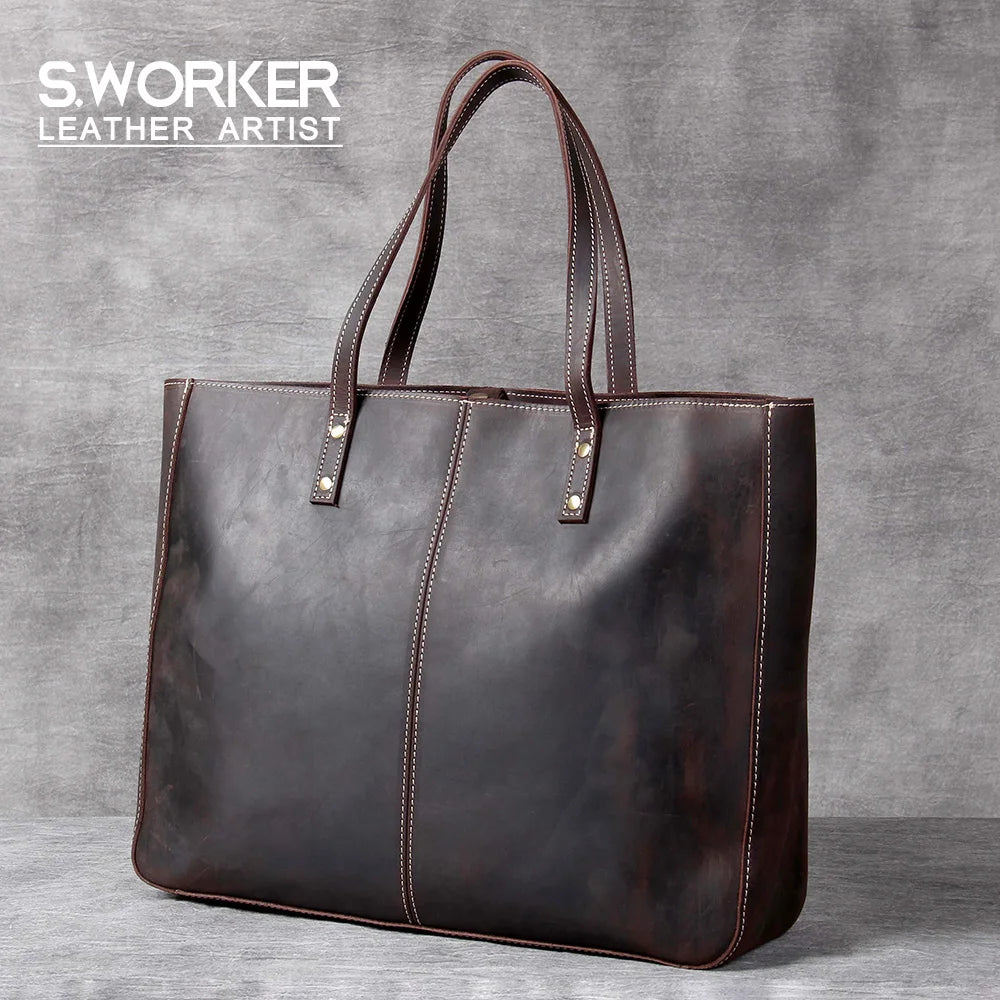 Genuine Leather Tote Bag | Versatile Shoulder Bag for Men & Women