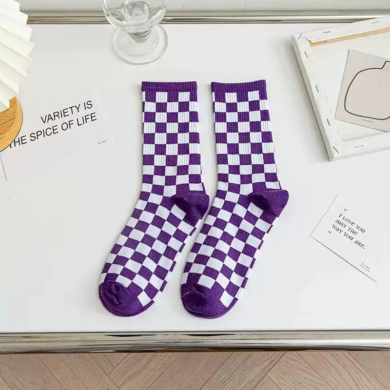 Unisex Checkerboard Socks | Trendy Geometric Cotton Streetwear