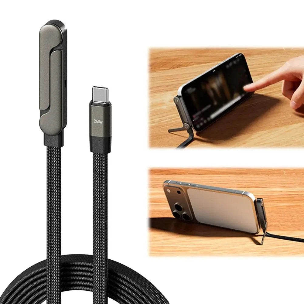 240W Fast Charging Type-C Cable with Phone Stand | Durable & Versatile