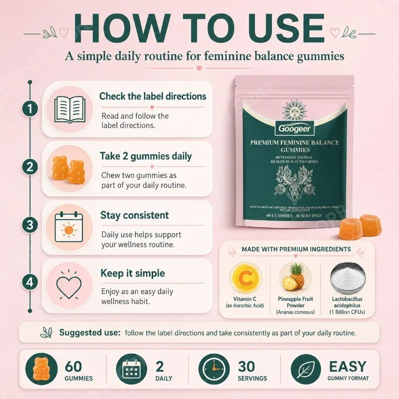 Feminine PH Balance Gummies with Vitamin C & Probiotics - 60 CT
