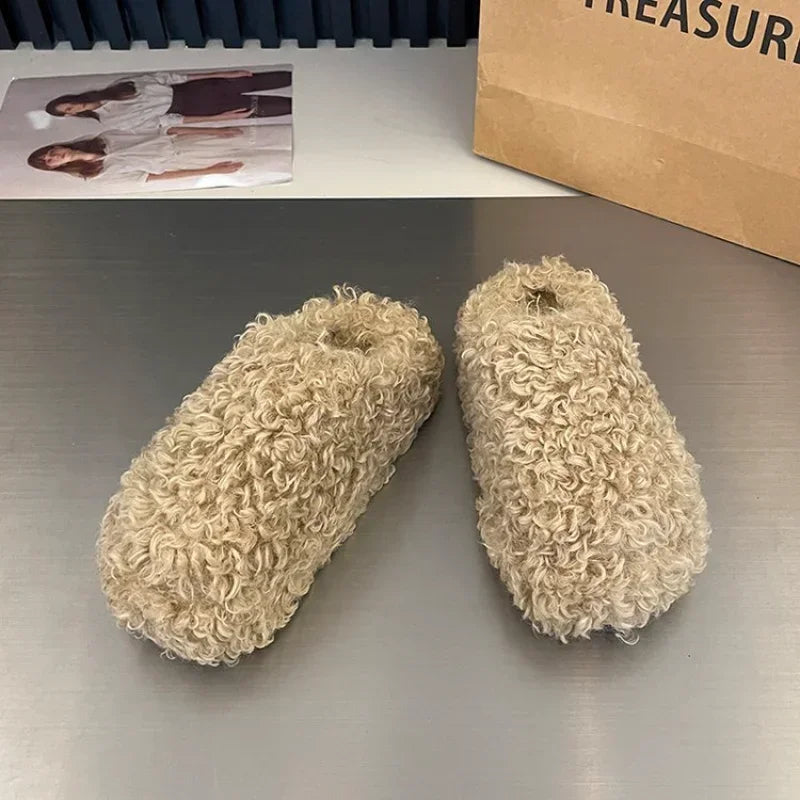 Warm Plush Closed Toe Mules | Women's Winter Indoor Slippers