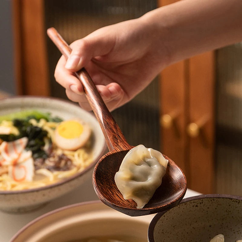 Long Handle Wooden Ramen Spoon | Ideal for Soups & Stews