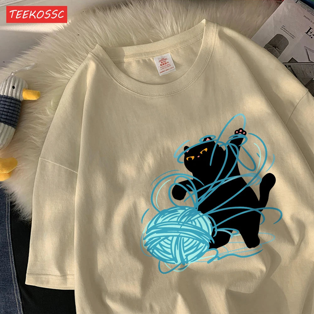 Cute Cartoon Cat Oversized Women's T-Shirt | Summer Casual Style