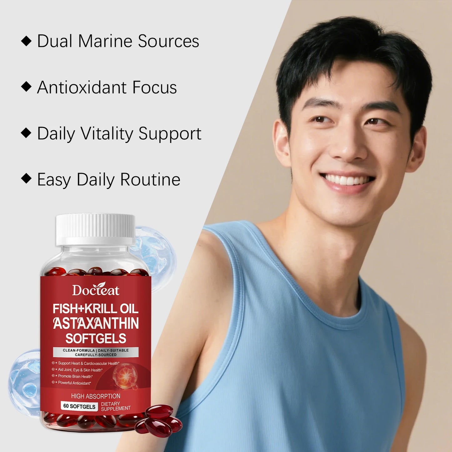 Fish & Krill Oil Softgels with Omega-3 | Antioxidant Support