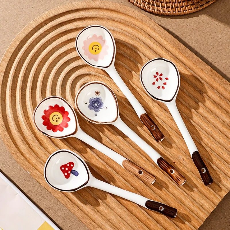Cuchara de cerámica linda para sopa | Accesorio de cocina estilo japonés Kawaii