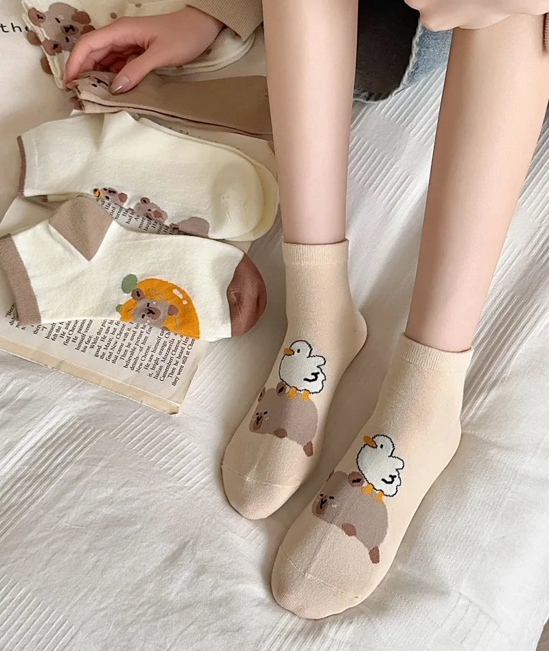 Breathable Cartoon Bear & Capybara Socks | Fun Summer Comfort