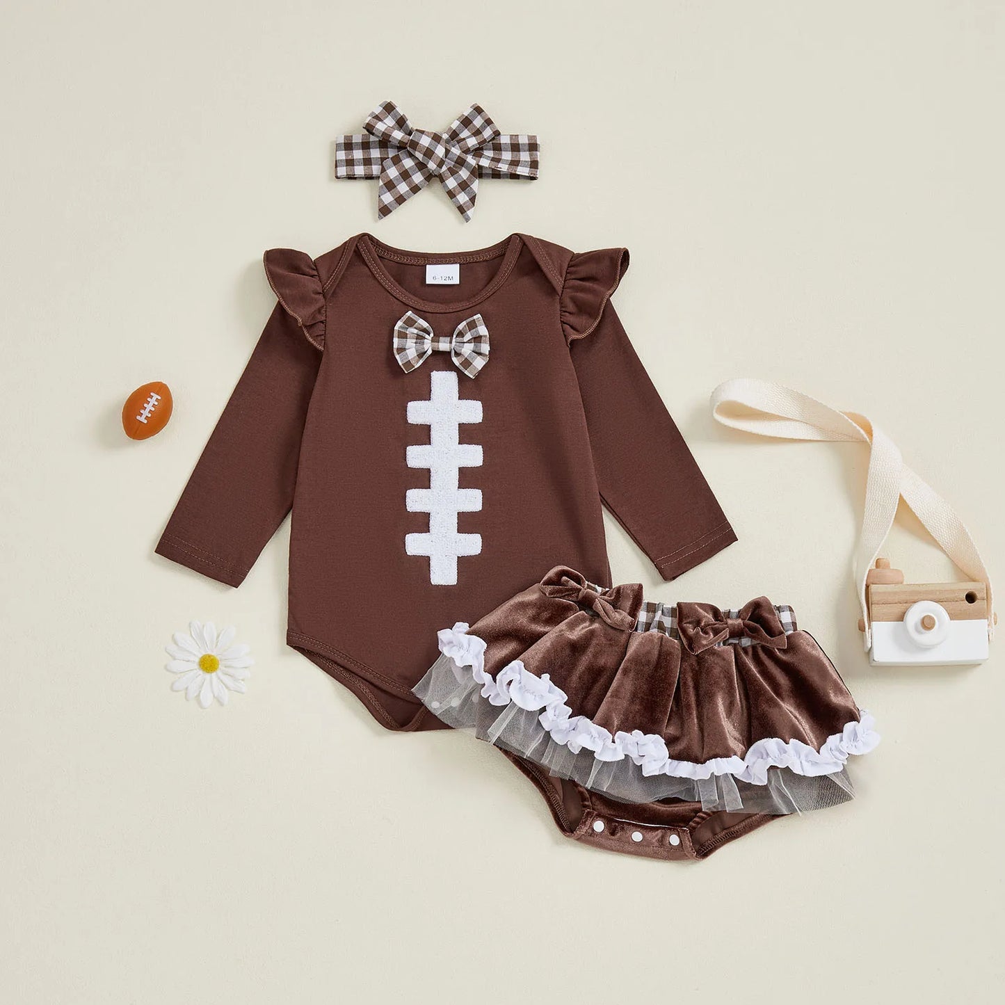 Adorable Baby Girl Football Embroidery Outfit | 3-Piece Set