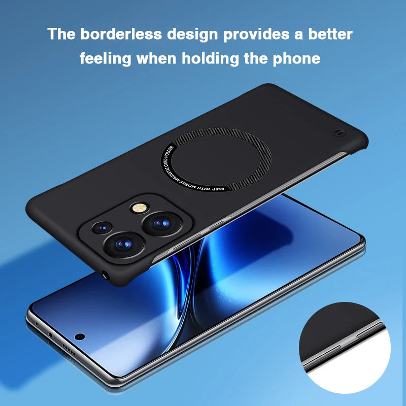Magnetic Frameless Phone Case for OPPO Reno 13 Reno13 Pro 13Pro 5G Hard PC Armor Wireless Charging Bumper Cover Plain Thin Shell