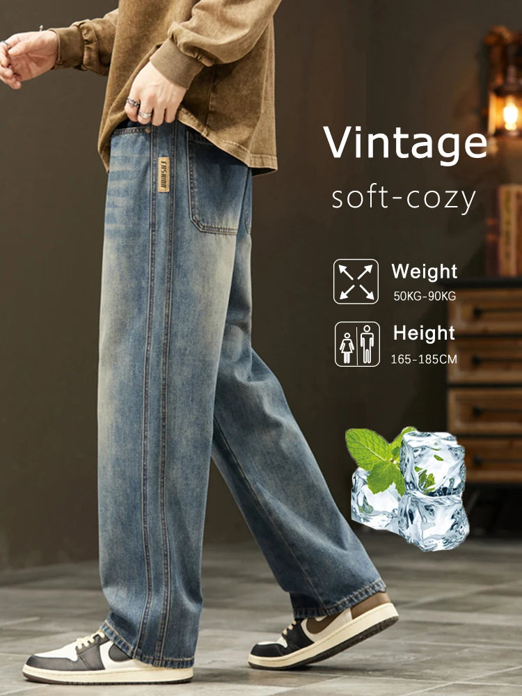 Men's Vintage Casual Jeans | Trendy Loose Fit Wide Denim Pants
