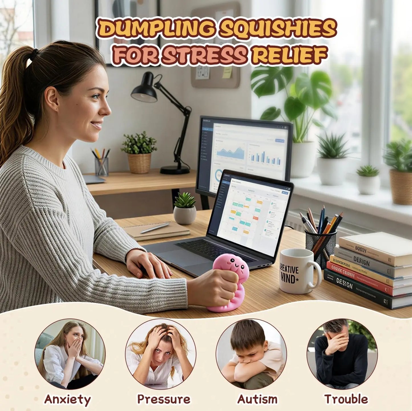 Kawaii Dumpling Squishy Toy Soft Cute Bao Bun Colorful Squishies Fidget Sensory Stress Balls Anxiety Relief Adults Gift