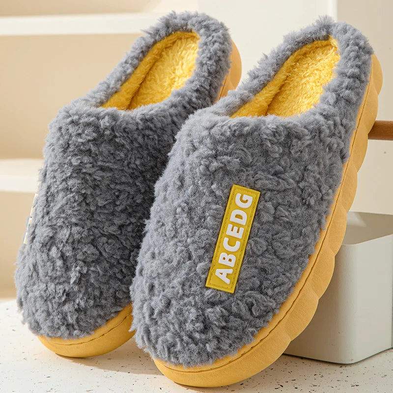 Unisex Thick Sole Plush Slippers | Warm Fluffy Indoor House Shoes