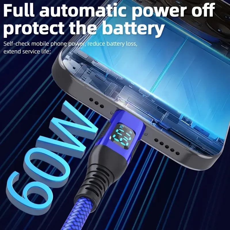 5PCS USB A to USB C Cables | Fast Charging with LED Display