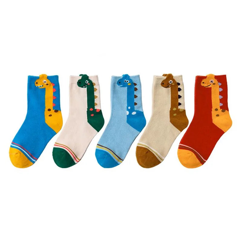 5 Pairs Kids Dinosaur Pattern Socks | Comfortable & Fun Design