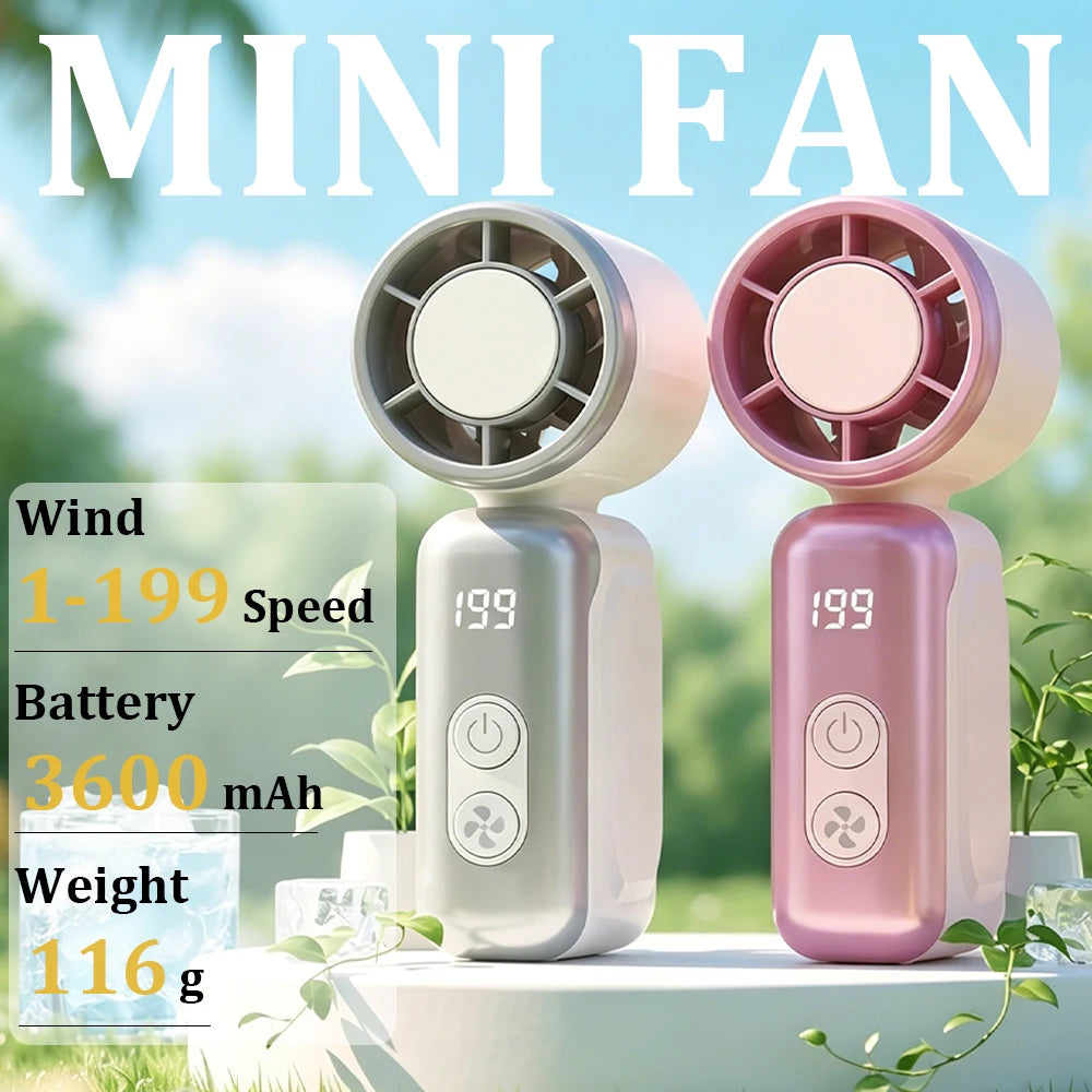 Portable Mini Handheld Fan with LED Display - Rechargeable Turbo Fan