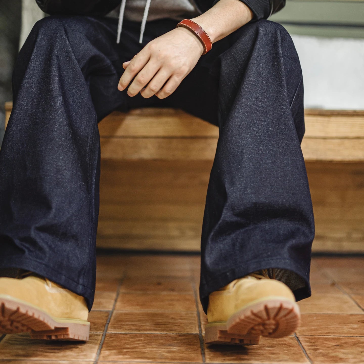 Vintage Loose Fit Raw Denim Wide-Leg Jeans for Men