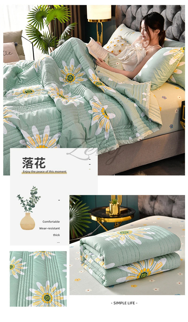 Quilted Spring Summer Quilt | Soft Comfortable Queen Size Blanket