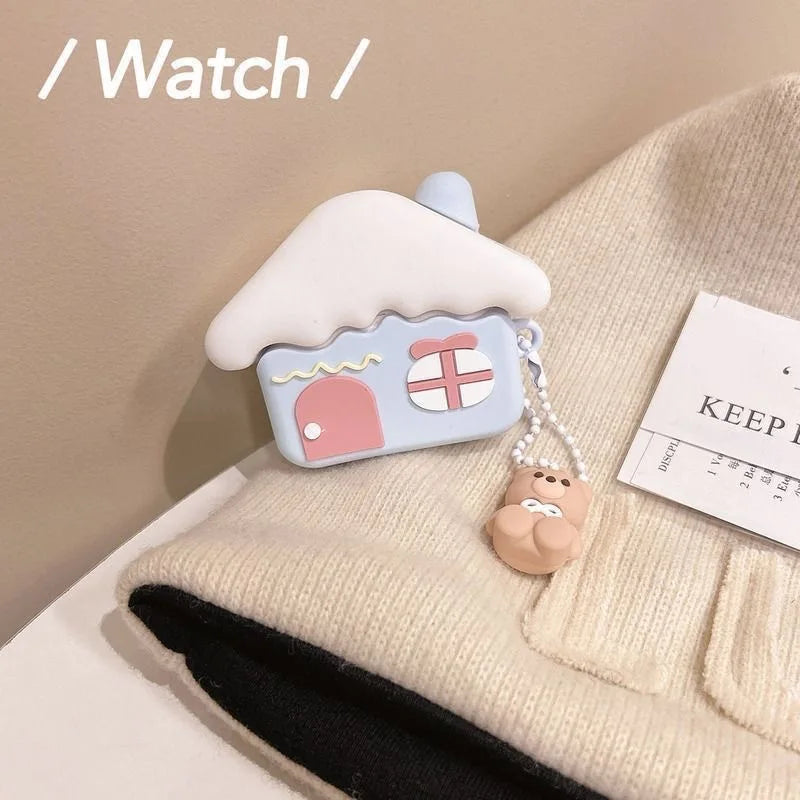 Estuche AirPods de oso de casa nevada adorable | Protección elegante