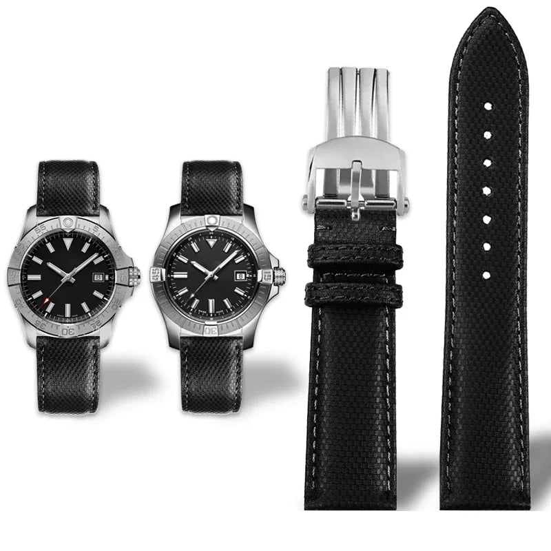 Versatile Yellow Nylon Leather Watch Strap | 22mm Men's Band