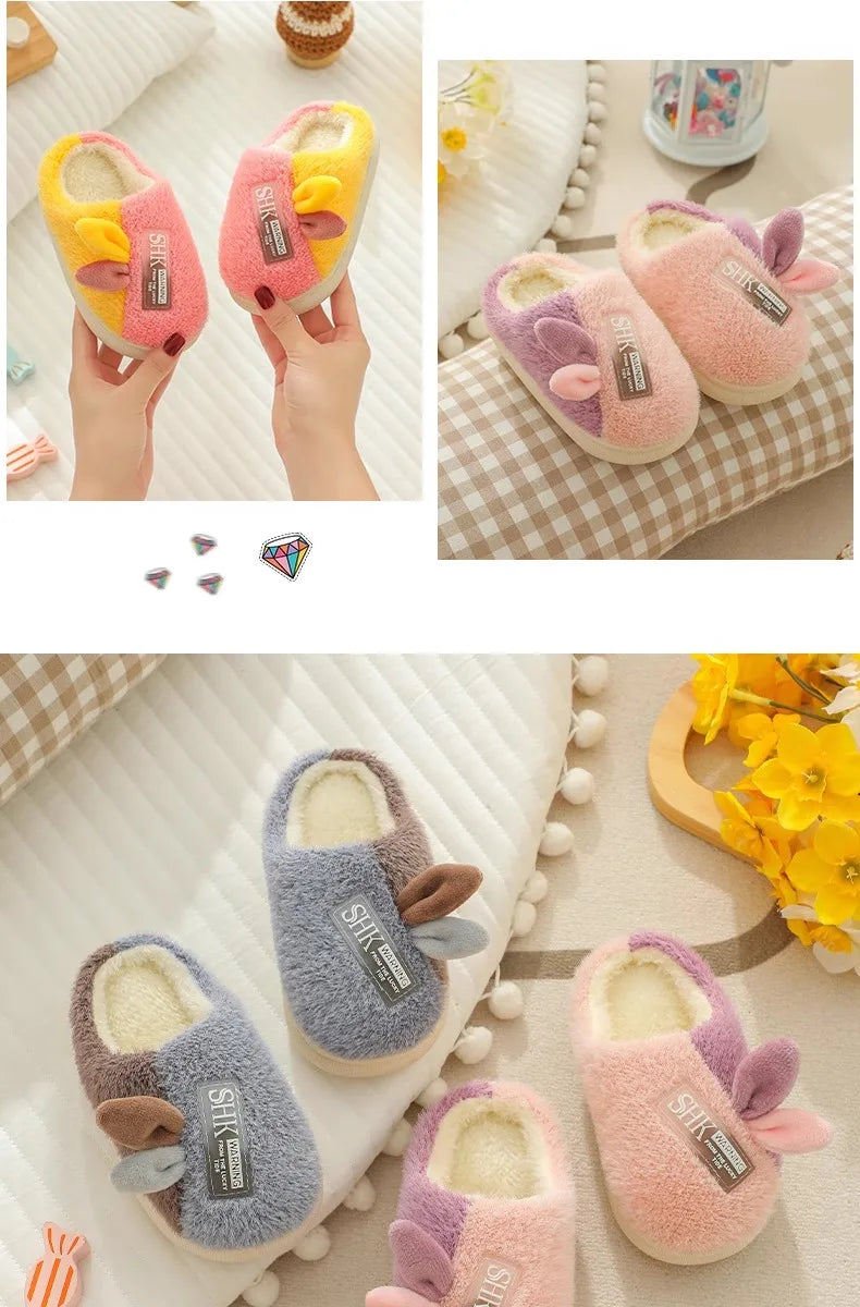 Cute Animal Print Plush Slippers for Kids | Cozy Indoor Shoes
