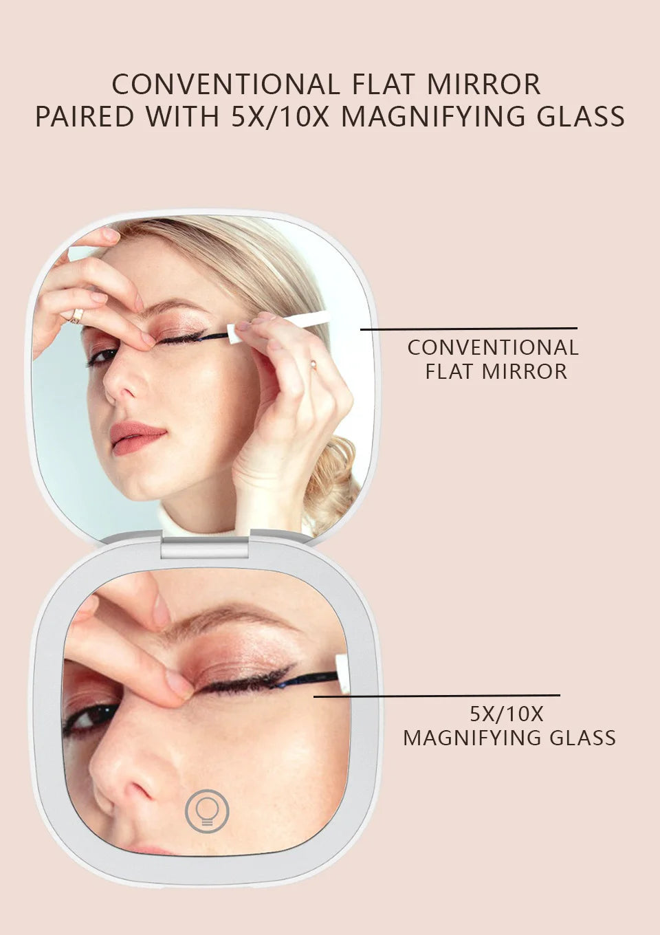 Portable Compact LED Makeup Mirror with 5x/10x Magnification