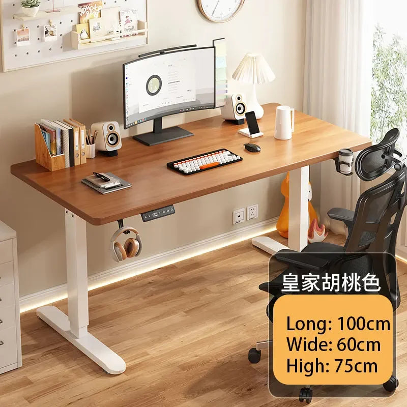 Electric Height Adjustable Solid Wood Computer Desk for Home & Office