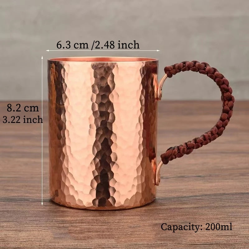 Handcrafted Coffee Mug,Pure Copper Beer Cup,Weave Handle Thickened Water Breakfast Cup,for Home Drinkware Tableware ,200ml,1pcs