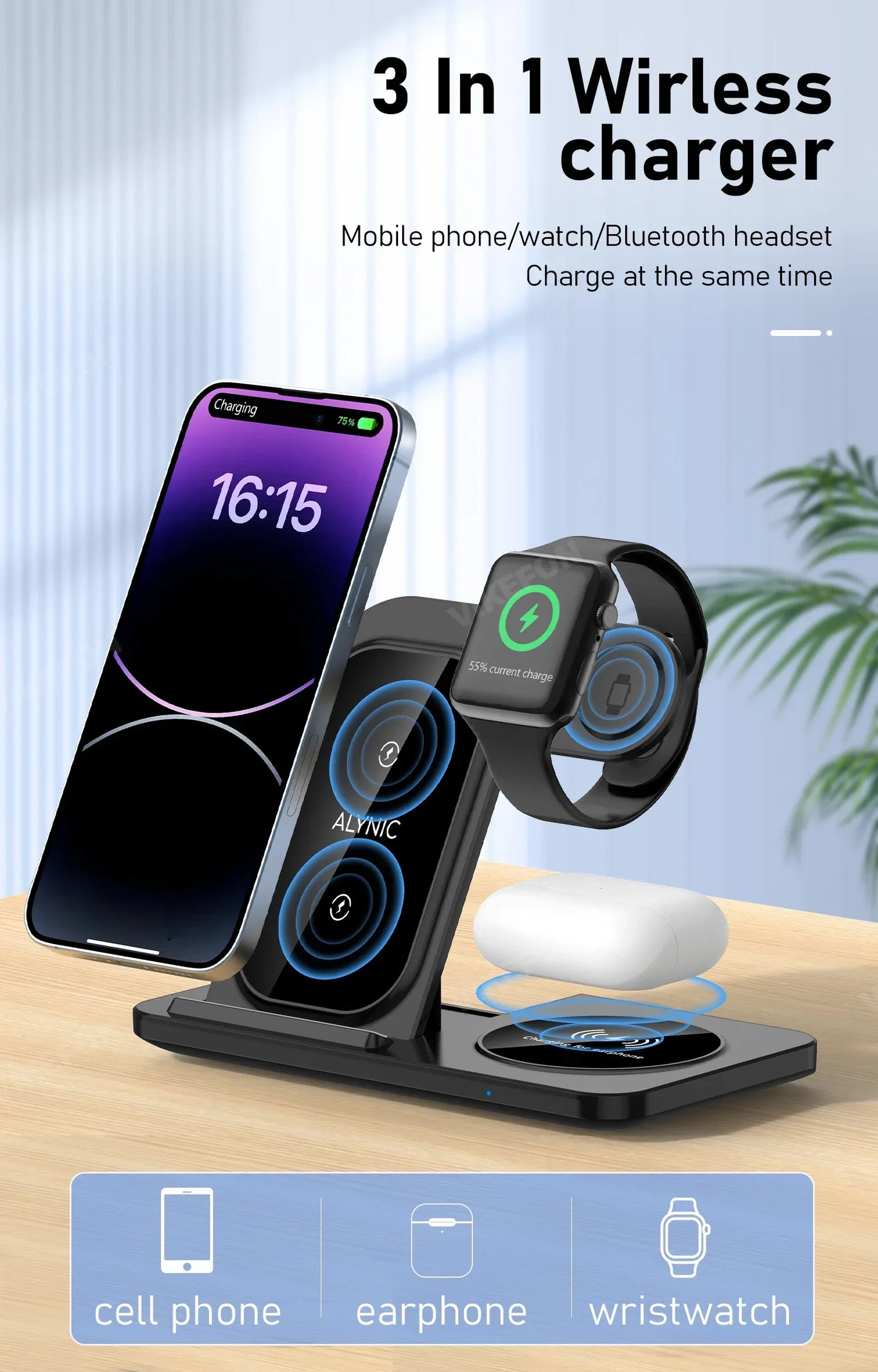 30W Foldable 3-in-1 Wireless Charging Station | Fast Qi Charger