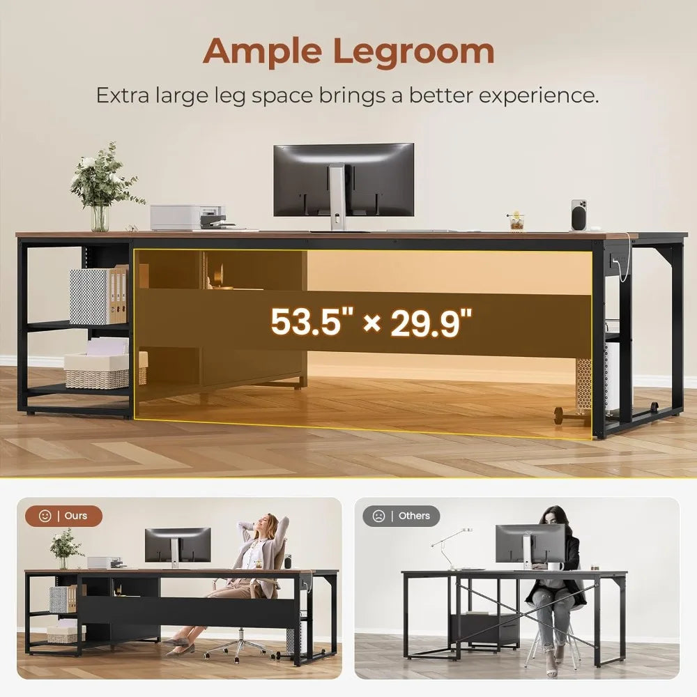 71" L-Shaped Executive Desk | Spacious Office Workstation with Outlets