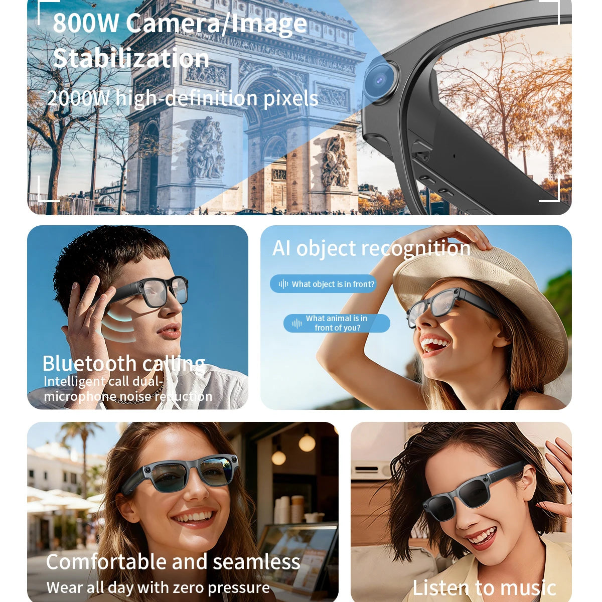 AI Smart Glasses with 8MP Camera & Multi-Language Translation