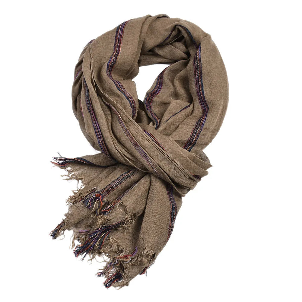 Cotton Linen Striped Men's Scarf | Warm Autumn Winter Accessories