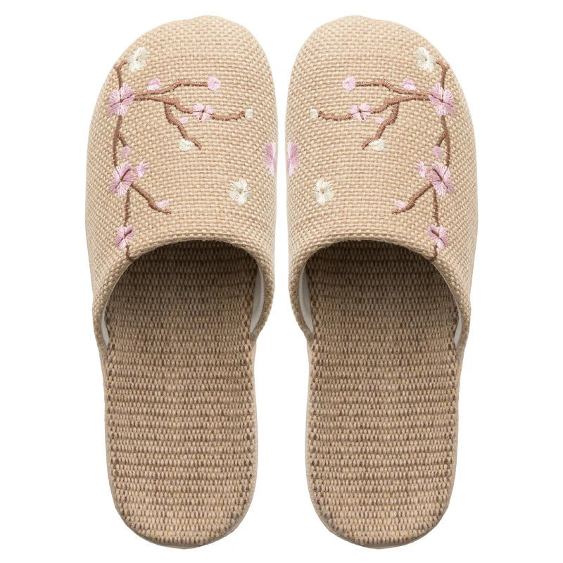 Cozy Indoor Embroidered Linen Slippers for Couples