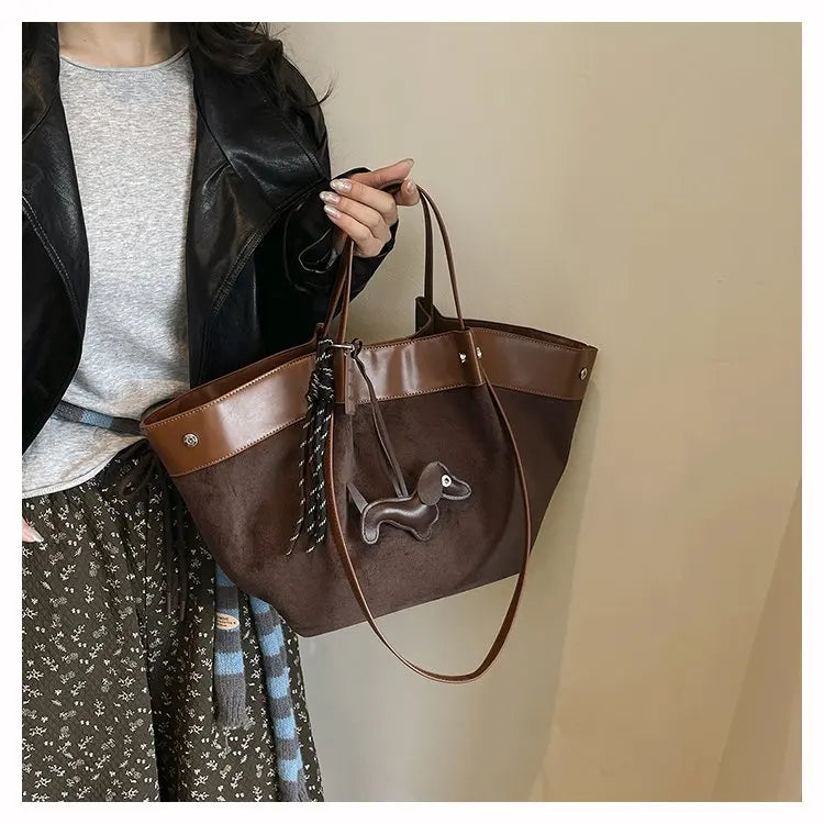 Bolso de hombro de piel suave de gamuza para mujer | Estilo casual de lujo