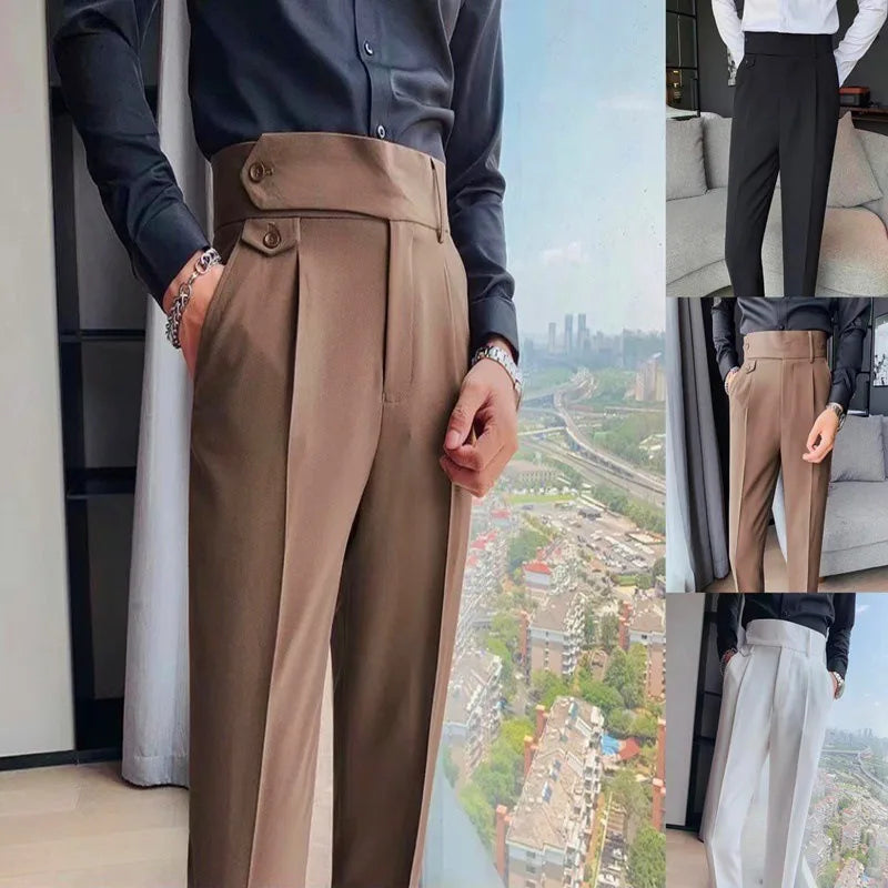 Stylish High Waist Slim Fit Suit Pants for Men | Comfortable Fashion