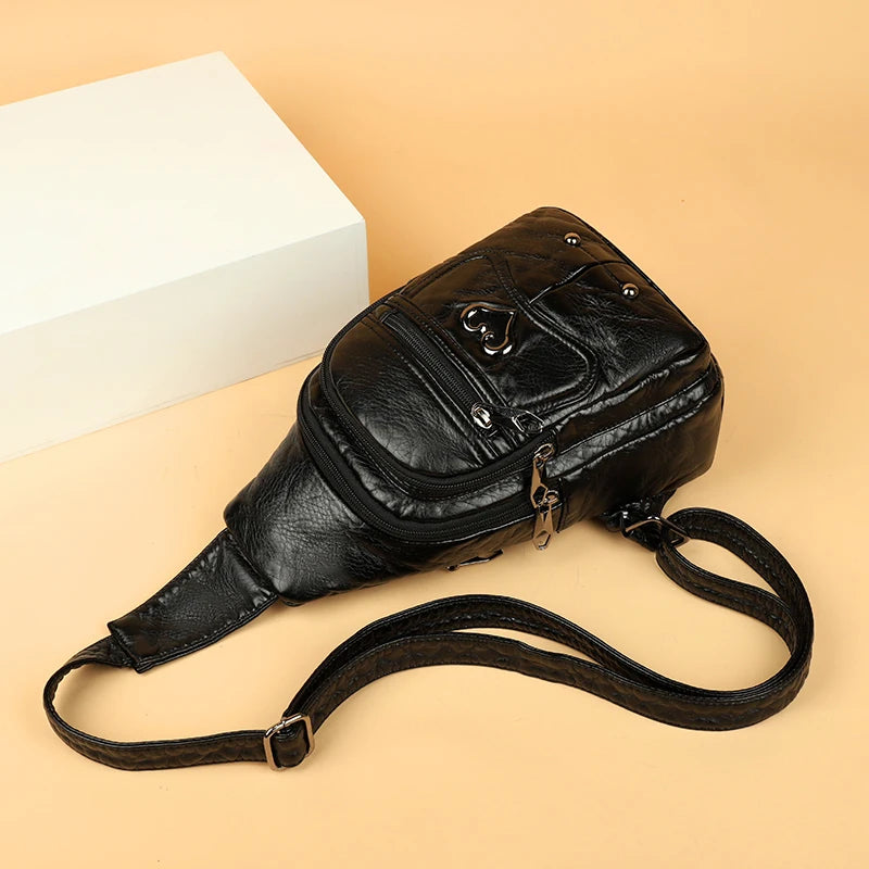 Fashionable PU Leather Women's Chest Bag for Outdoor Adventures
