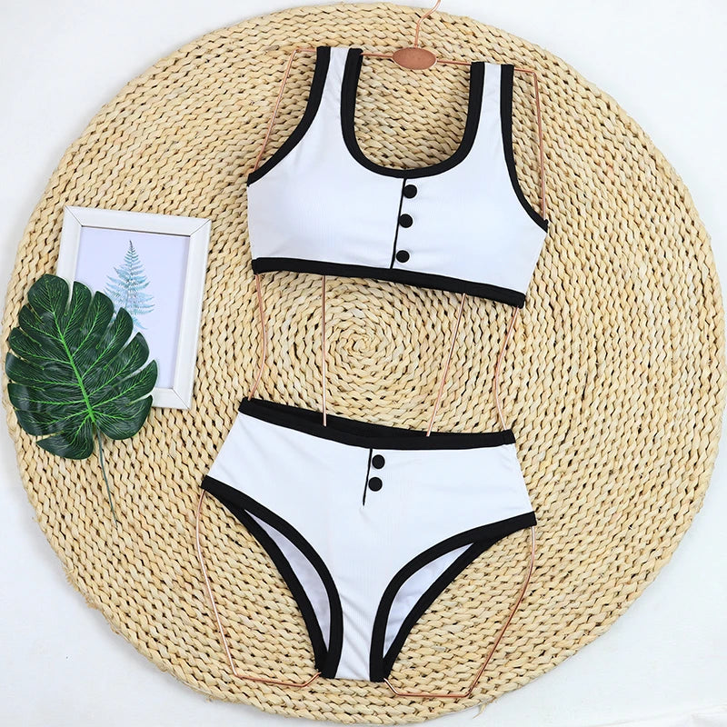 High Waist Women's Swimwear | Luxury Ribbed Two-Piece Bikini Set