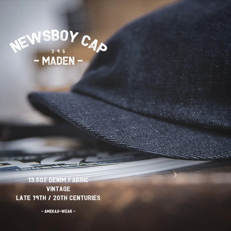 Oversized Men's Denim Newsboy Cap | Vintage Flat Cap for All Seasons