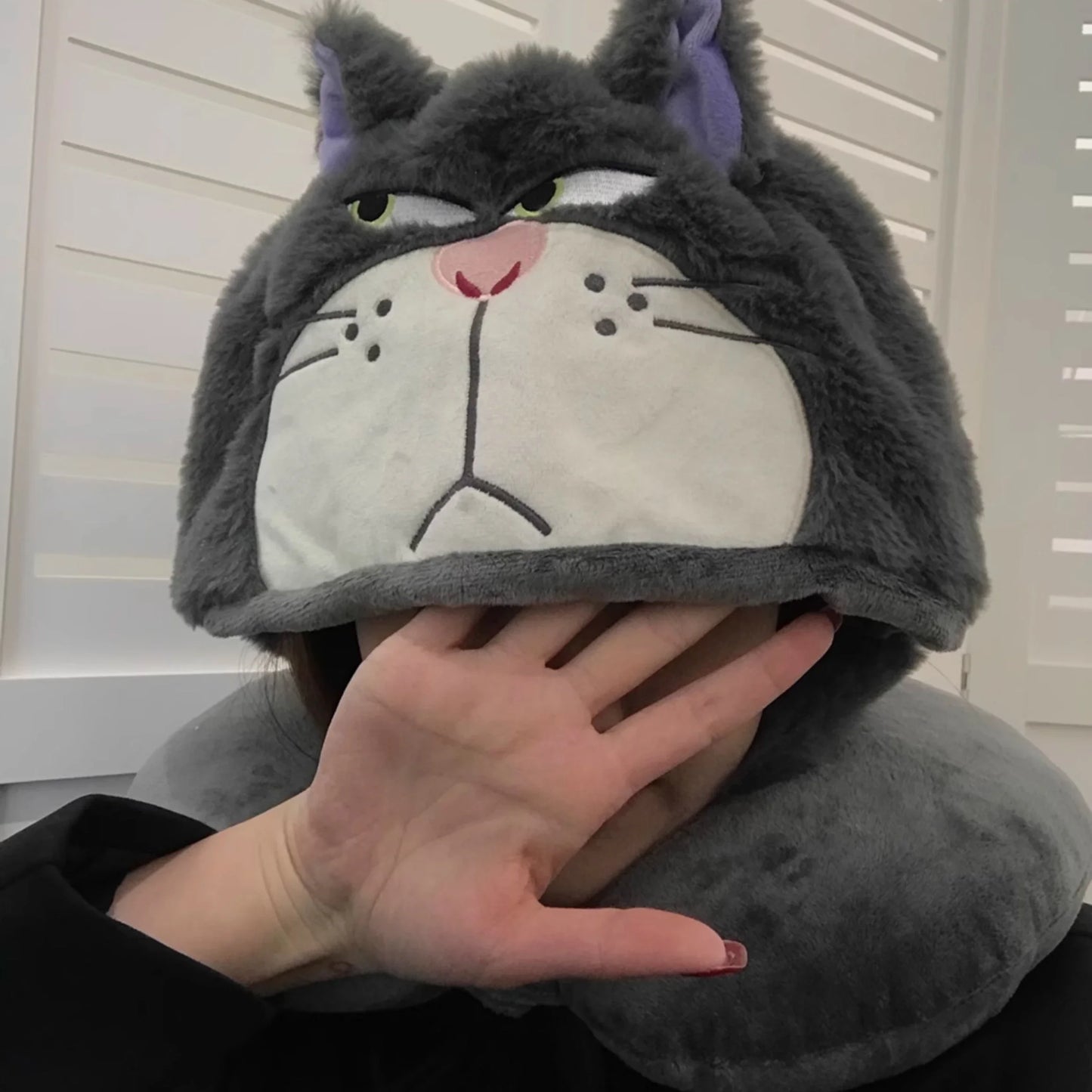 Kawaii Cat U-Shaped Neck Pillow | Cozy Hooded Travel Companion
