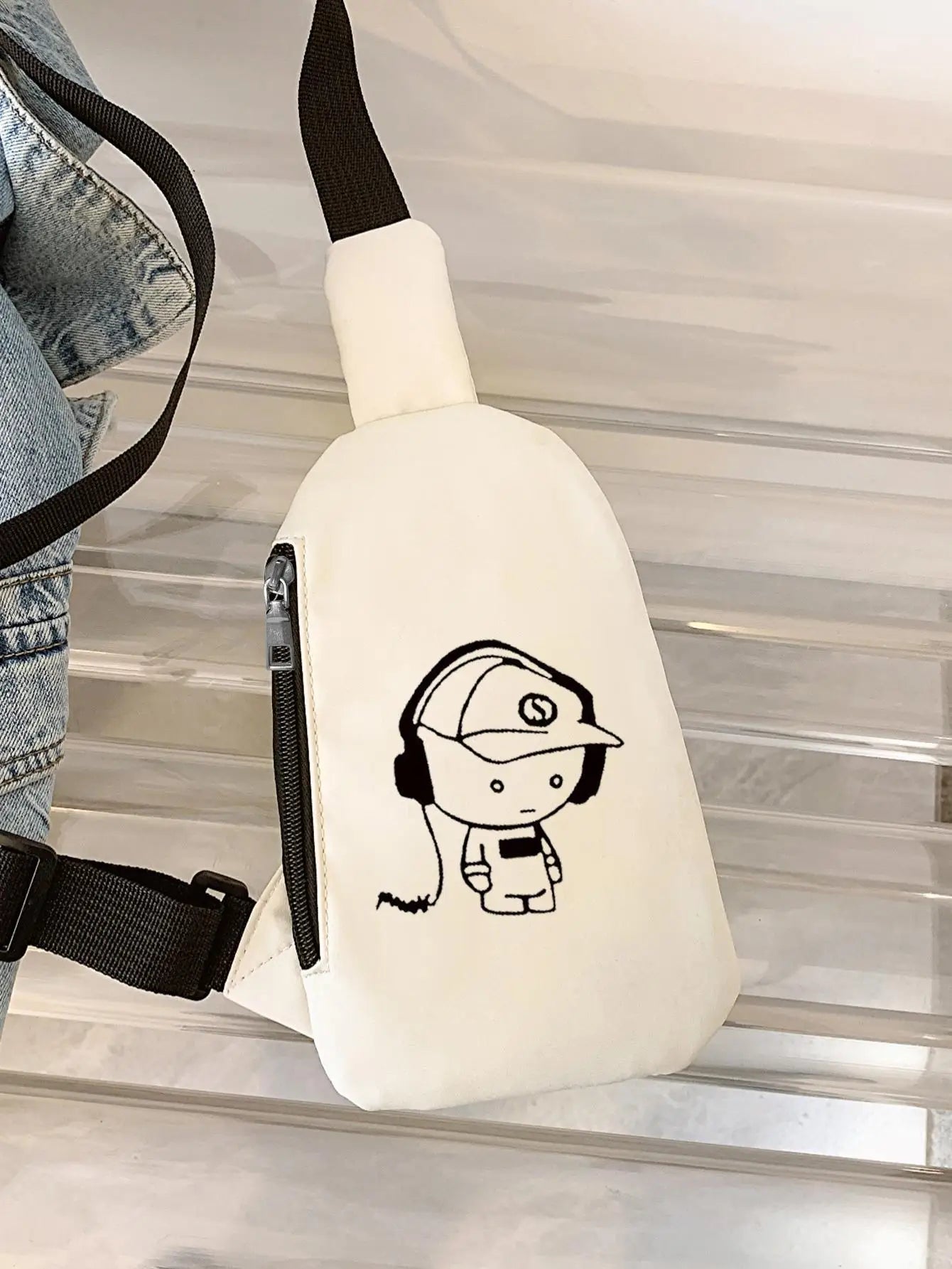 Cute Cartoon Music Boy Printed Chest Bag | Large Capacity