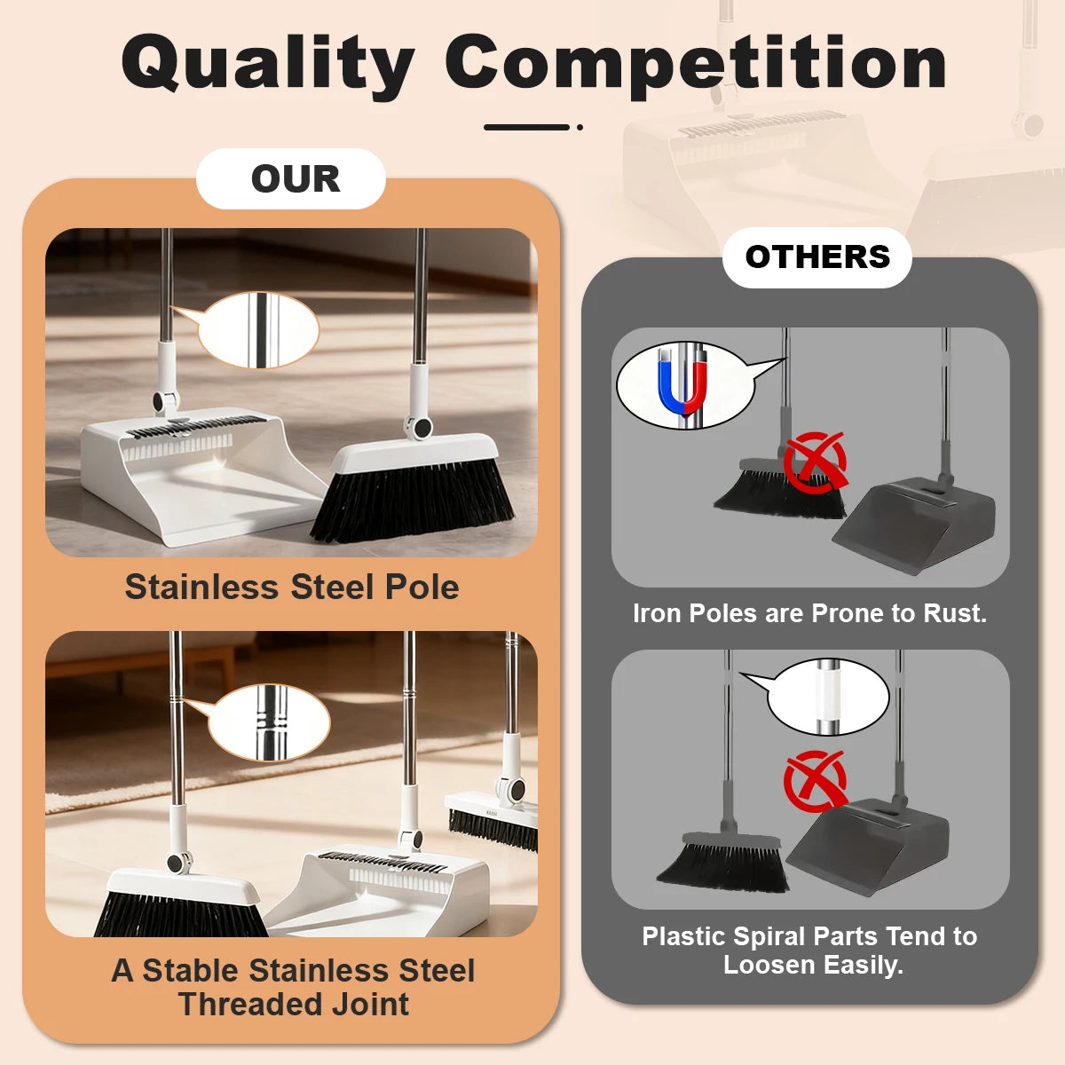3-in-1 Broom and Dustpan Set | Efficient Home Cleaning Tool