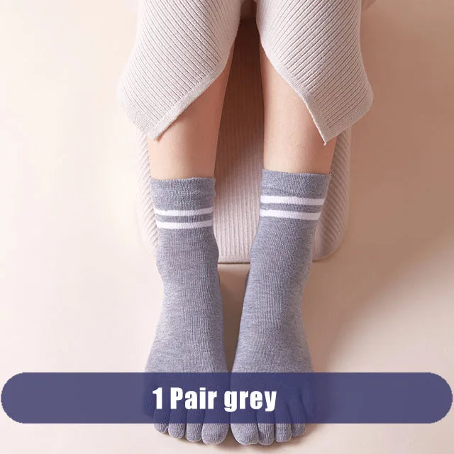 Women's Breathable Cotton Striped Invisible 5 Finger Socks | Soft Comfort