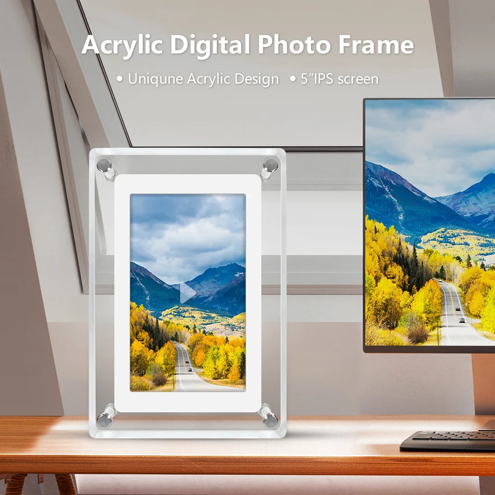 5-Inch Acrylic Digital Photo Frame | USB Charging & Video Playback