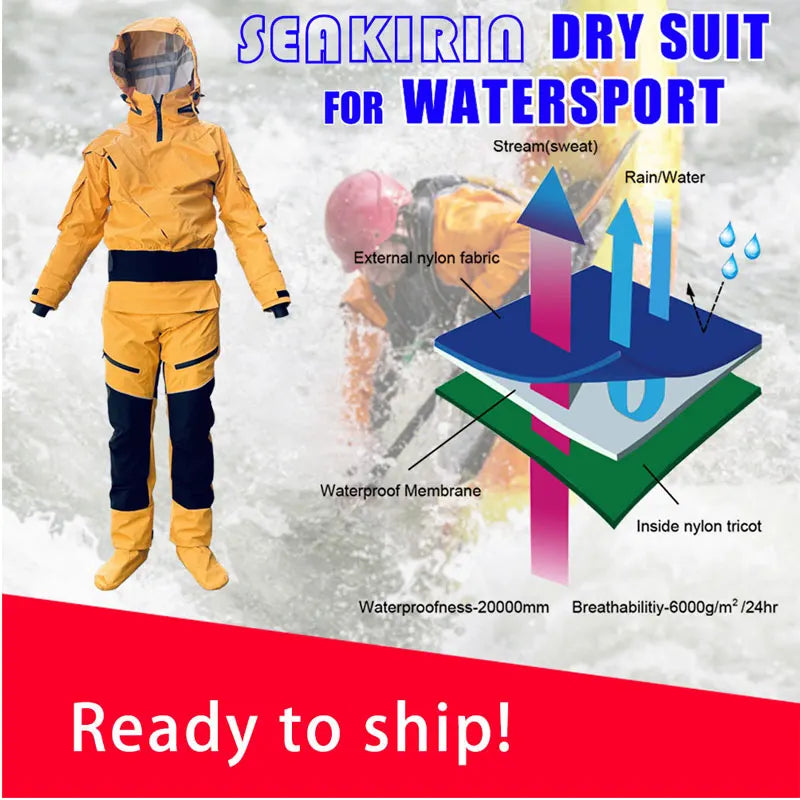 Waterproof Full Drysuit with Detachable Hood for Watersports
