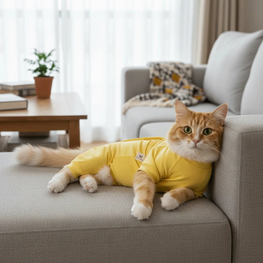 Traje de recuperación ajustable para gatos | Tejido suave para una curación cómoda