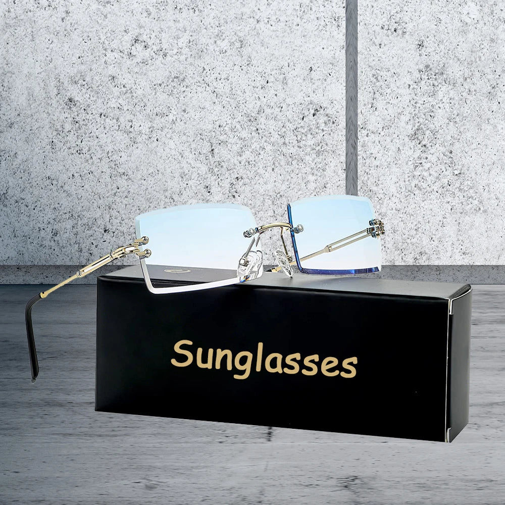 Men's Retro Sunglasses | Vintage Rimless Rectangle UV400 Protection
